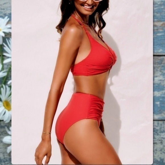 CUPSHE NWT EMERGE WRAP HIGH WAIST BOTTOMS HALTER TOP RETRO BIKINI SET Medium - Picture 2 of 13